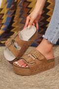 Suede Buckle Decor Footbed Sandal Slippers