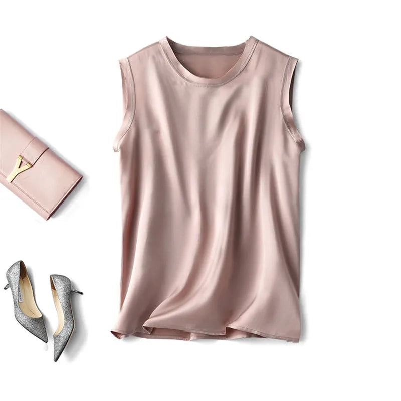 Summer blusas elegantes shirt Korean Women Fashion Satin Tank Summer Office Lady ice Silk Tops