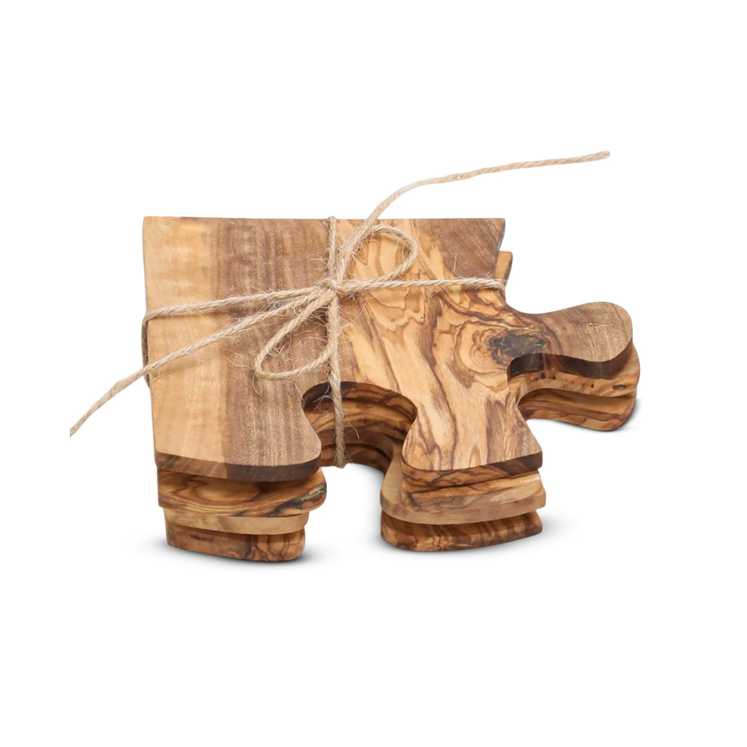 Olive Wood Coaster Puzzle 4-Pcs Set.
